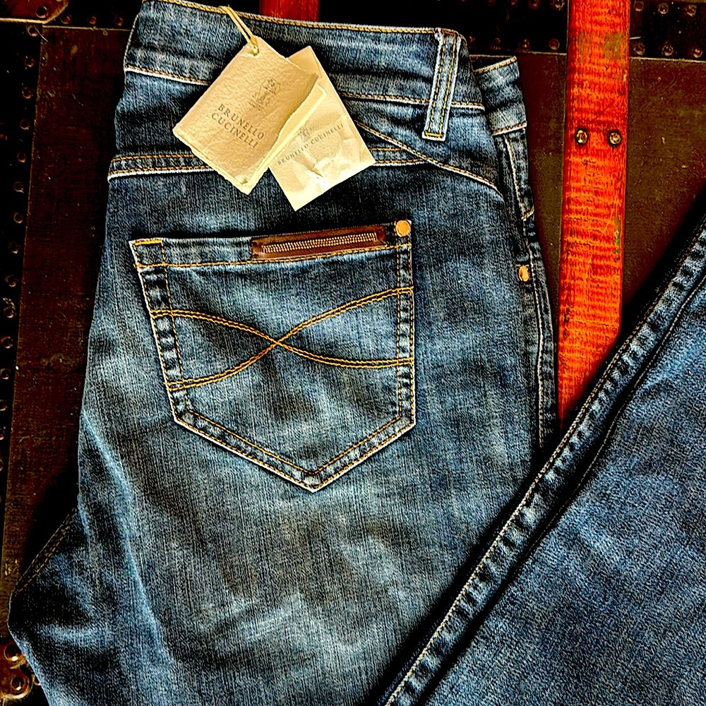 Brunello Cucinelli Jeans Exclusive Monili Bead Strip Premium Denim US10 Italy 46